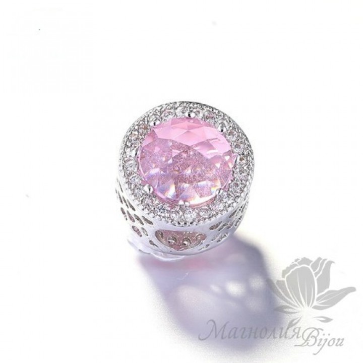 БУСИНА-Пандора "Pink", родиевое покрытие