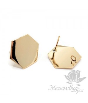 ПУССЕТЫ "Шестигранник", позолота 18 карат