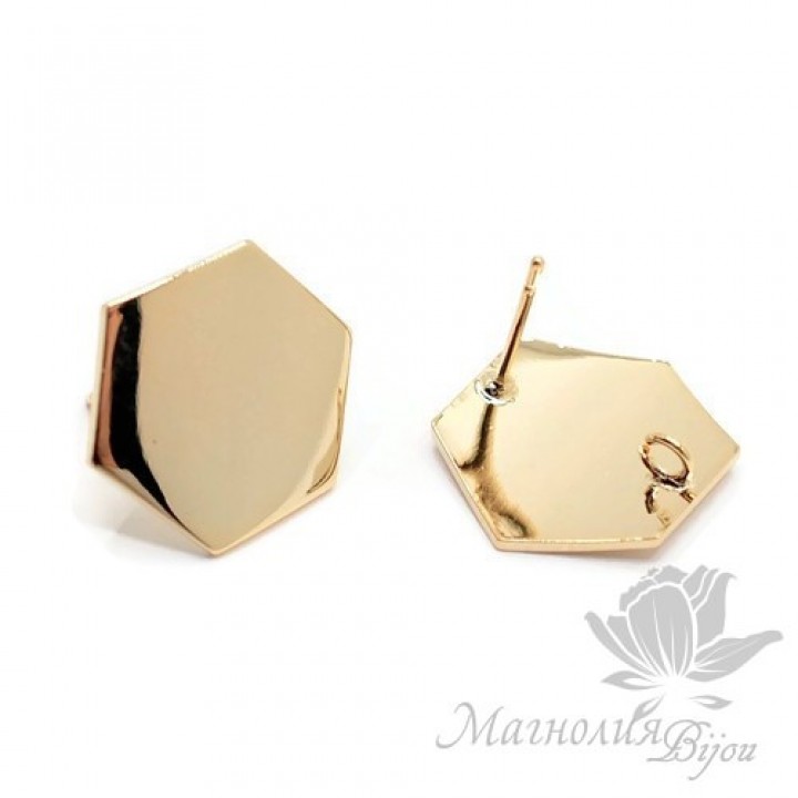 ПУССЕТЫ "Шестигранник", позолота 18 карат