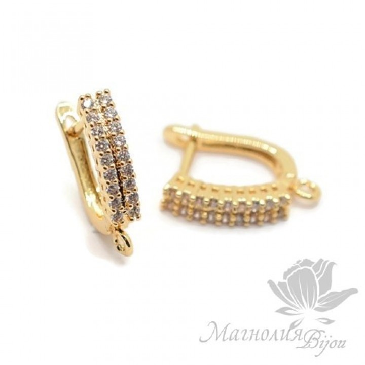 Pendiente con cierre ingles y circonitas, dorado
