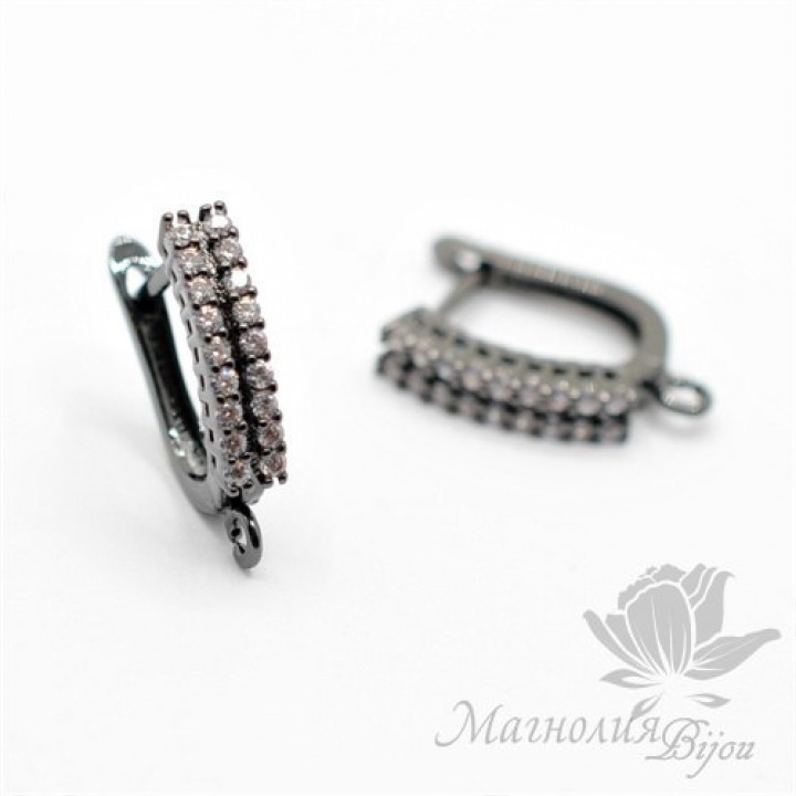 Pendiente con cierre ingles y circonitas, negro