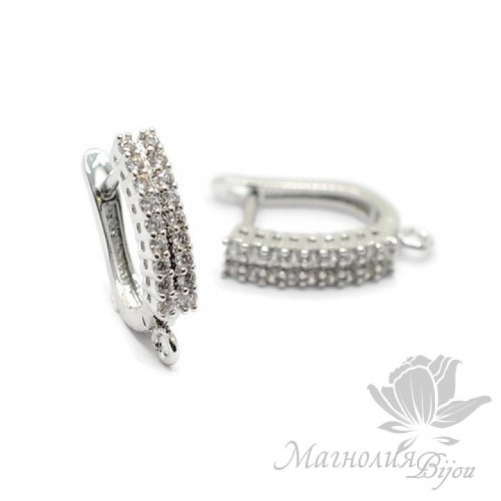 ШВЕНЗЫ "Дорожка" инкрустация фианитами, цвет платина