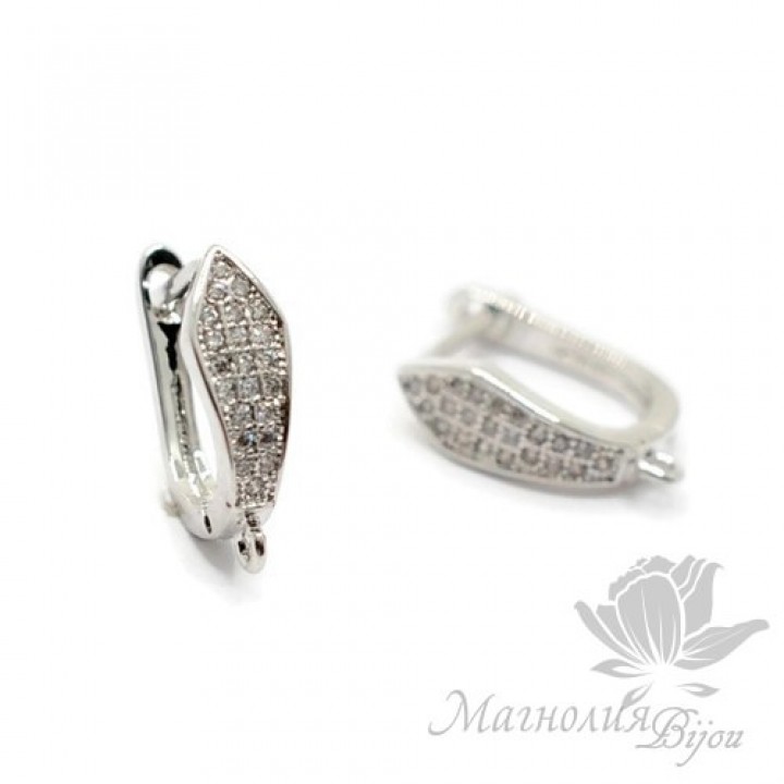 ШВЕНЗЫ "Клинья" инкрустация фианитами, цвет платина