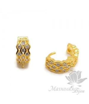 ШВЕНЗЫ круглые "Волнистые" инкрустация фианитами, цвет золото