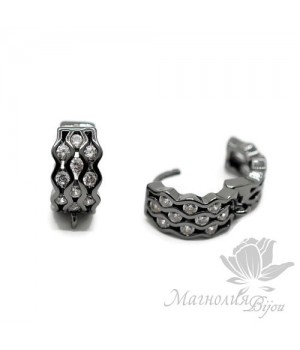 ШВЕНЗЫ круглые "Волнистые" инкрустация фианитами, цвет чёрный