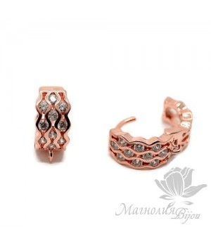 ШВЕНЗЫ круглые "Волнистые" инкрустация фианитами, цвет розовое золото