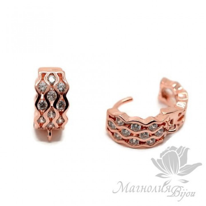 Pendiente redondo con circonitas "Olas", color oro rosa