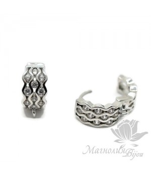 ШВЕНЗЫ круглые "Волнистые" инкрустация фианитами, родиевое покрытие