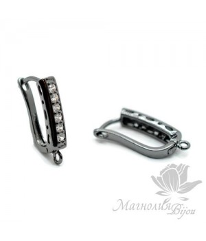 Pendiente con cierre ingles y circonitas "Vidriera", negro