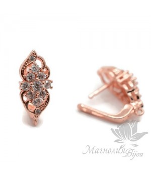 ШВЕНЗЫ "Виола", инкрустация фианитами, цвет розовое золото