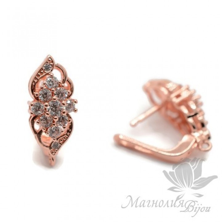 Pendiente con cierre ingles y circonitas "Viola", oro rosa