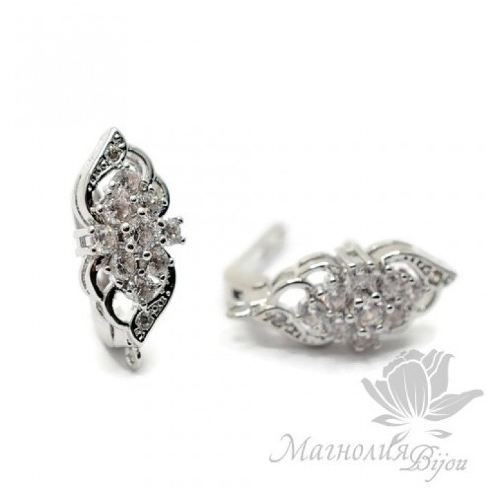 ШВЕНЗЫ "Виола", инкрустация фианитами, цвет платина