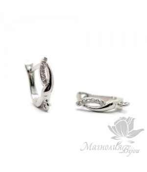 Швензы "Дуэт" инкрустация фианитами, цвет платина