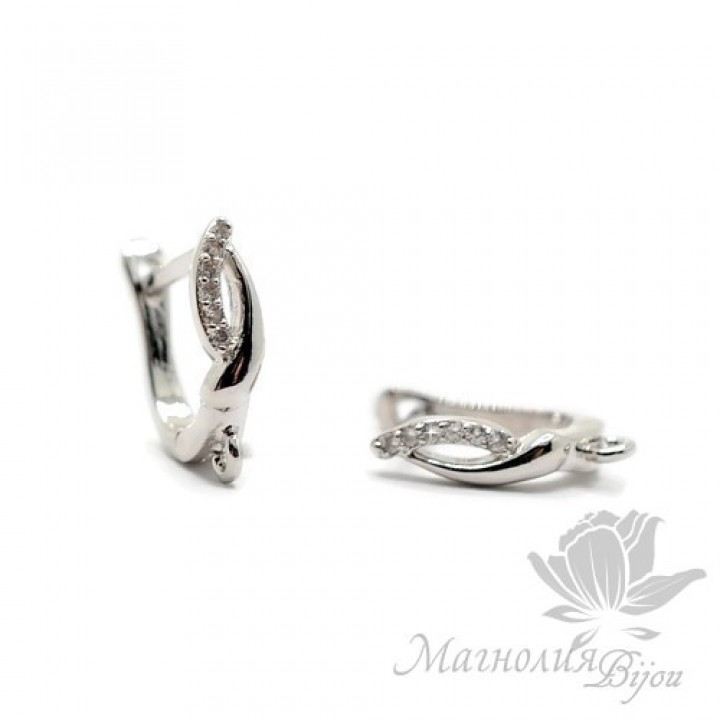 Швензы "Дуэт" инкрустация фианитами, цвет платина