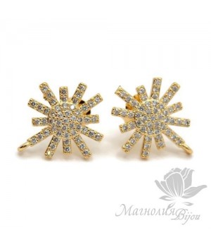 ПУССЕТЫ "Искра", инкрустация фианитами, цвет золото