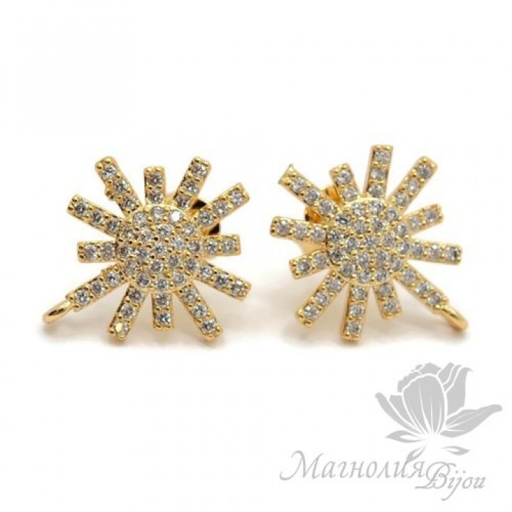 ПУССЕТЫ "Искра", инкрустация фианитами, цвет золото