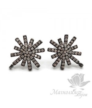 ПУССЕТЫ "Искра", инкрустация фианитами, цвет чёрный