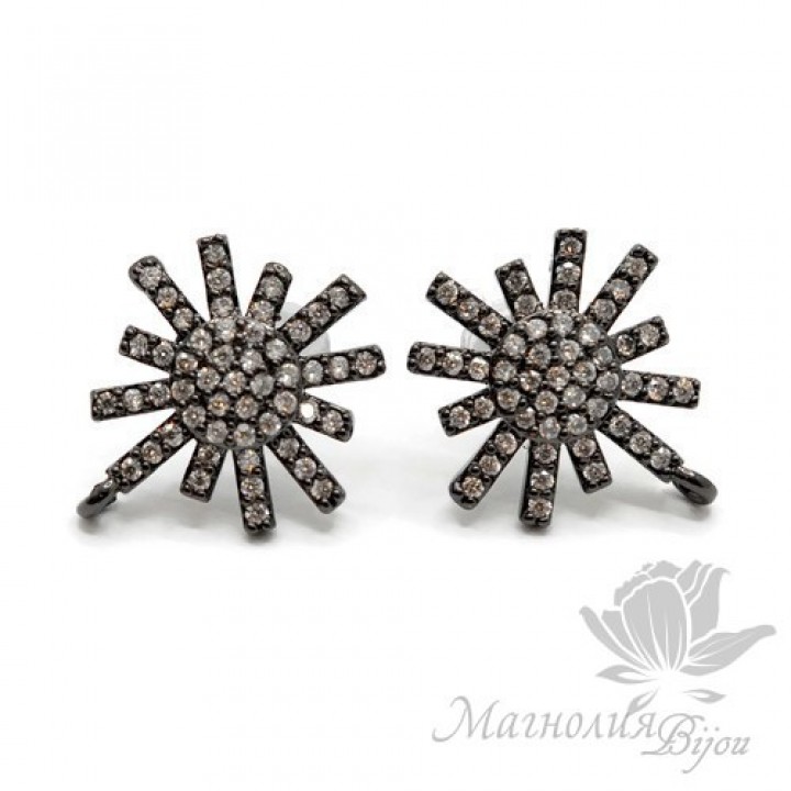 ПУССЕТЫ "Искра", инкрустация фианитами, цвет чёрный