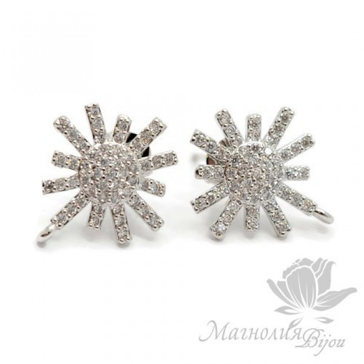 ПУССЕТЫ "Искра", инкрустация фианитами, родиевое покрытие