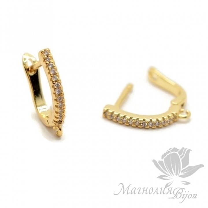 Pendiente con cierre ingles y circonitas, dorado