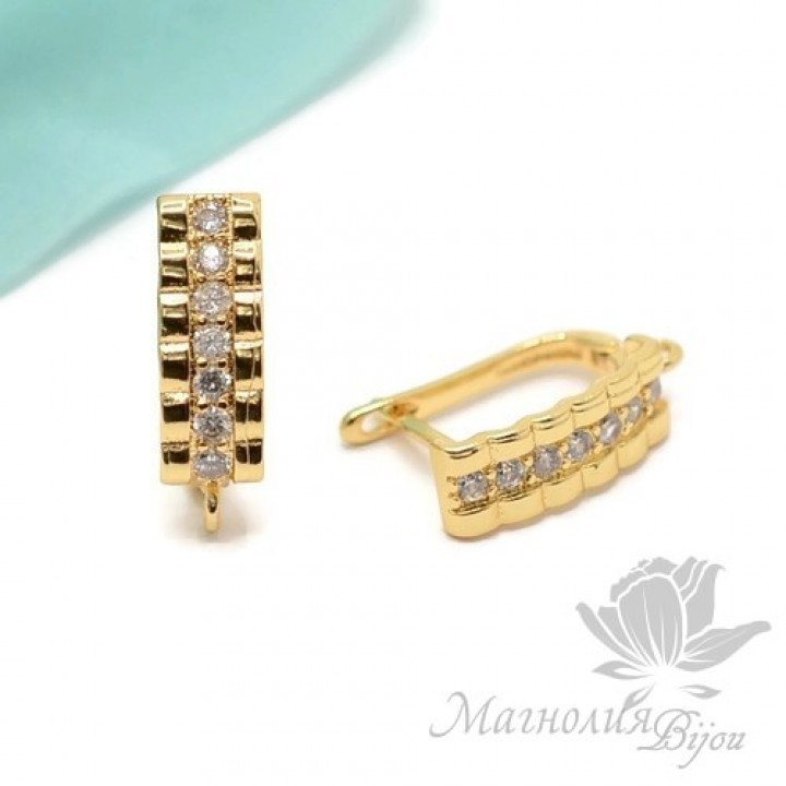 ШВЕНЗЫ "Техно" инкрустация фианитами, позолота 18 карат
