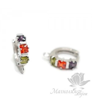 ШВЕНЗЫ круглые "Калейдоскоп" с цветными фианитами, родиевое покрытие