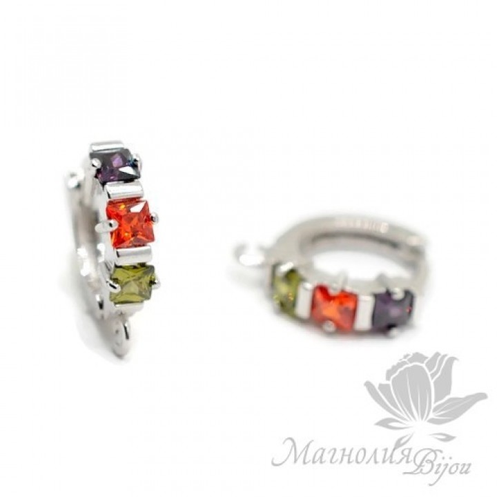 ШВЕНЗЫ круглые "Калейдоскоп" с цветными фианитами, родиевое покрытие