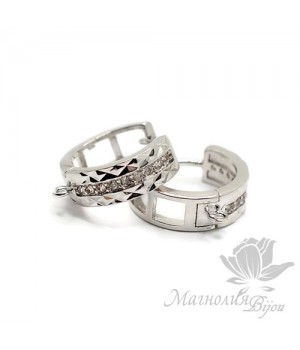 ШВЕНЗЫ круглые "Иллюзия" инкрустация фианитами, родиевое покрытие