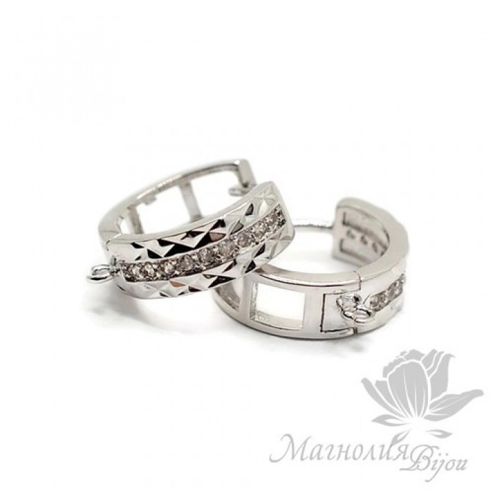 ШВЕНЗЫ круглые "Иллюзия" инкрустация фианитами, родиевое покрытие