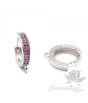 ШВЕНЗЫ круглые с малиновыми фианитами, родиевое покрытие