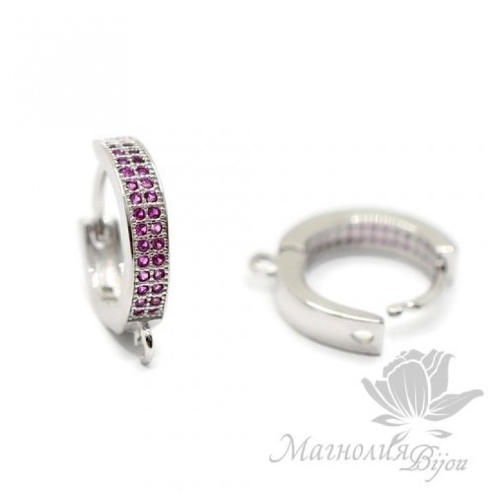 ШВЕНЗЫ круглые с малиновыми фианитами, родиевое покрытие