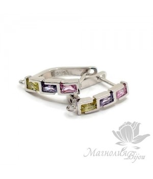 ШВЕНЗЫ "Греческий орнамент" с цветными фианитами, родиевое покрытие