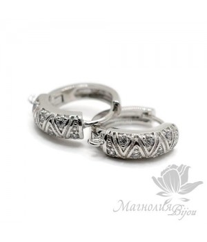 ШВЕНЗЫ круглые "Зигзаги" инкрустация фианитами, родиевое покрытие