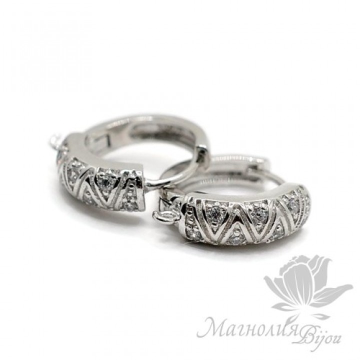 ШВЕНЗЫ круглые "Зигзаги" инкрустация фианитами, родиевое покрытие