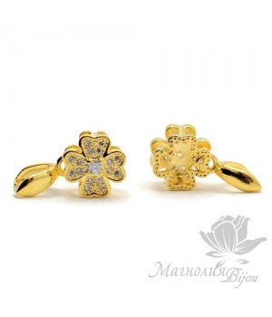 БЕЙЛ зажимный "Цветочек" инкрустация фианитами, цвет золото