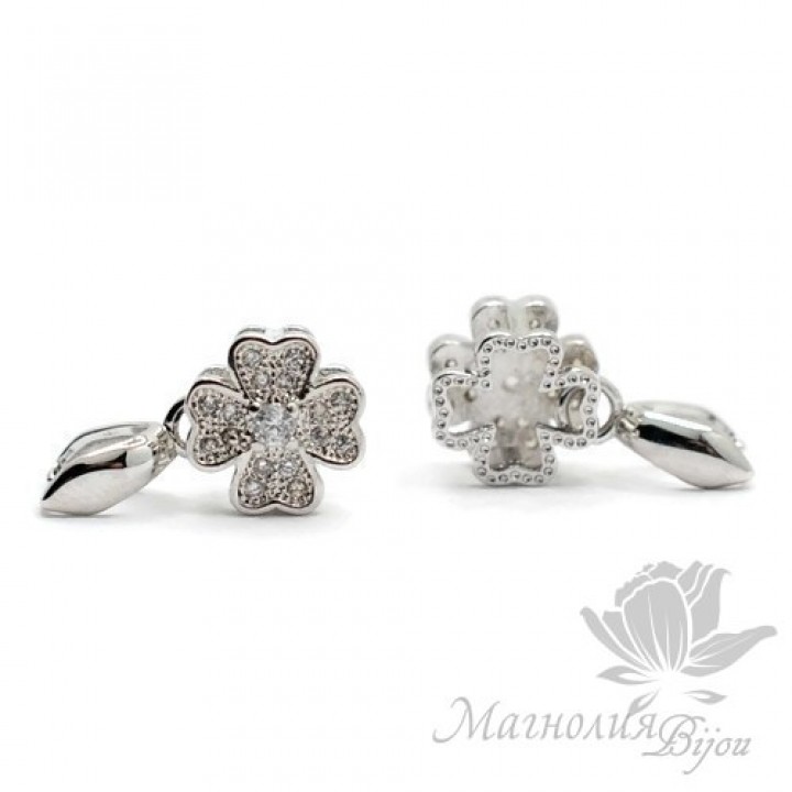 БЕЙЛ зажимный "Цветочек" инкрустация фианитами, цвет платина