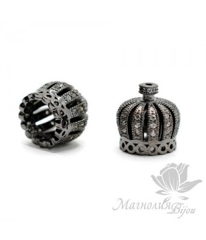 ШАПОЧКА "Корона" 13мм с прозрачными фианитами, чернение