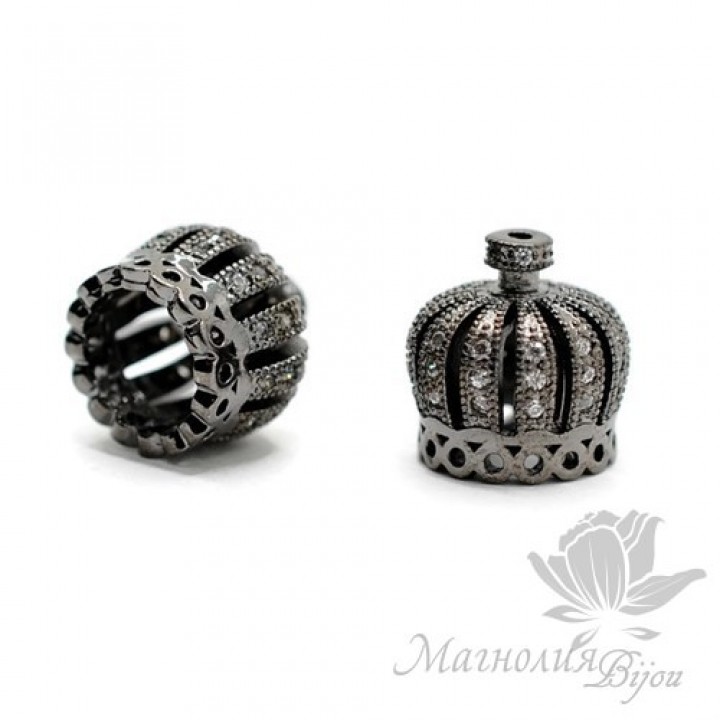 ШАПОЧКА "Корона" 13мм с прозрачными фианитами, чернение