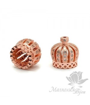 ШАПОЧКА "Корона" 13мм с прозрачными фианитами, розовое золото