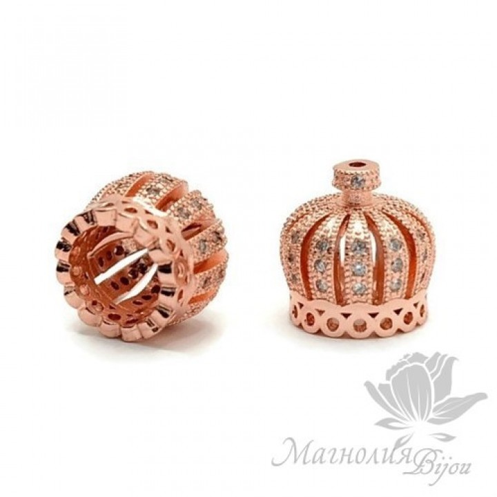 ШАПОЧКА "Корона" 13мм с прозрачными фианитами, розовое золото