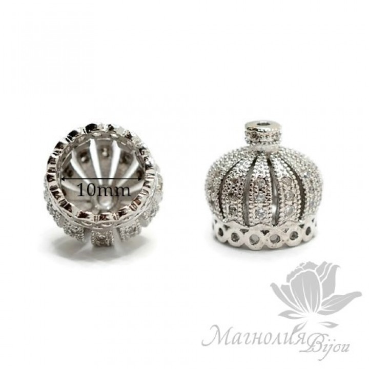 ШАПОЧКА "Корона" 13мм(внутренний диаметр - 10мм), цвет платина