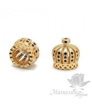 ШАПОЧКА "Корона" 13мм с чёрными фианитами, позолота