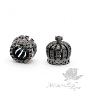 ШАПОЧКА "Корона" 13мм с чёрными фианитами, чернение