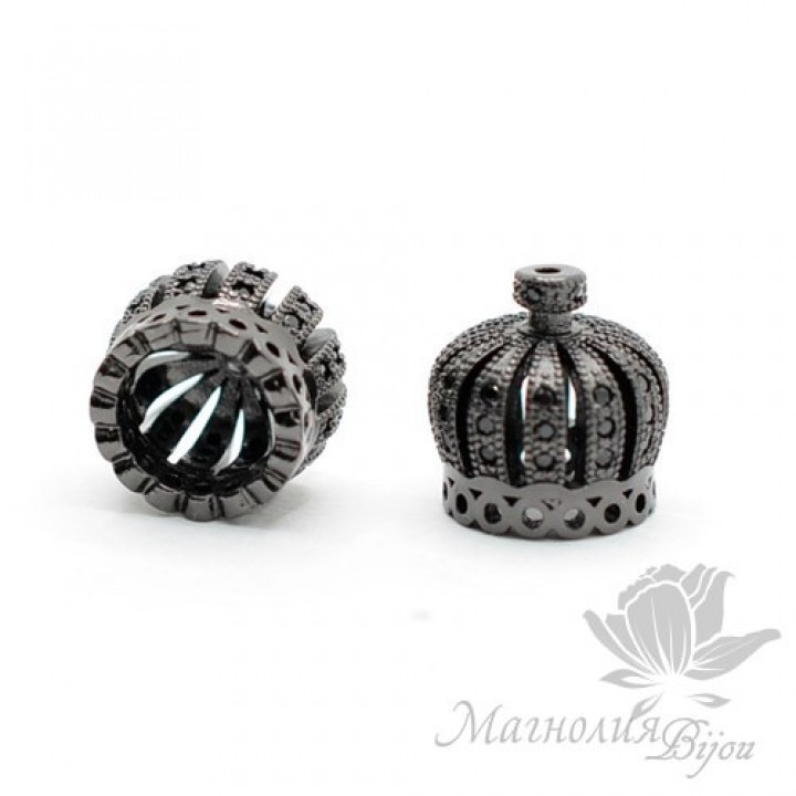 ШАПОЧКА "Корона" 13мм с чёрными фианитами, чернение