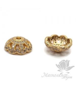 Шапочка "Miracle" 12мм инкрустация фианитами, позолота 