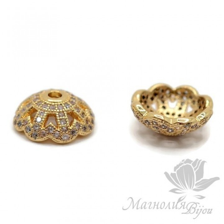 Шапочка "Miracle" 12мм инкрустация фианитами, позолота 