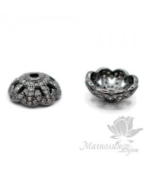 Шапочка "Miracle" 12мм инкрустация фианитами, чернение