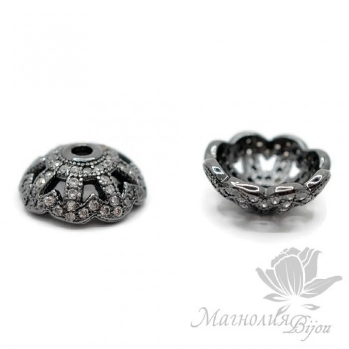 Шапочка "Miracle" 12мм инкрустация фианитами, чернение