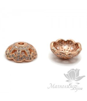 Шапочка "Miracle" 12мм инкрустация фианитами, розовое золото