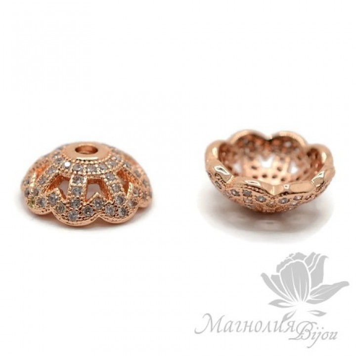 Шапочка "Miracle" 12мм инкрустация фианитами, розовое золото